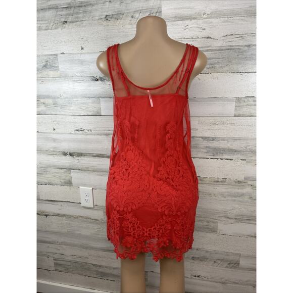 Free People Red Lace Sheer Slip Dress XS – Boho Party / Date Night Look - Picture 2 of 12